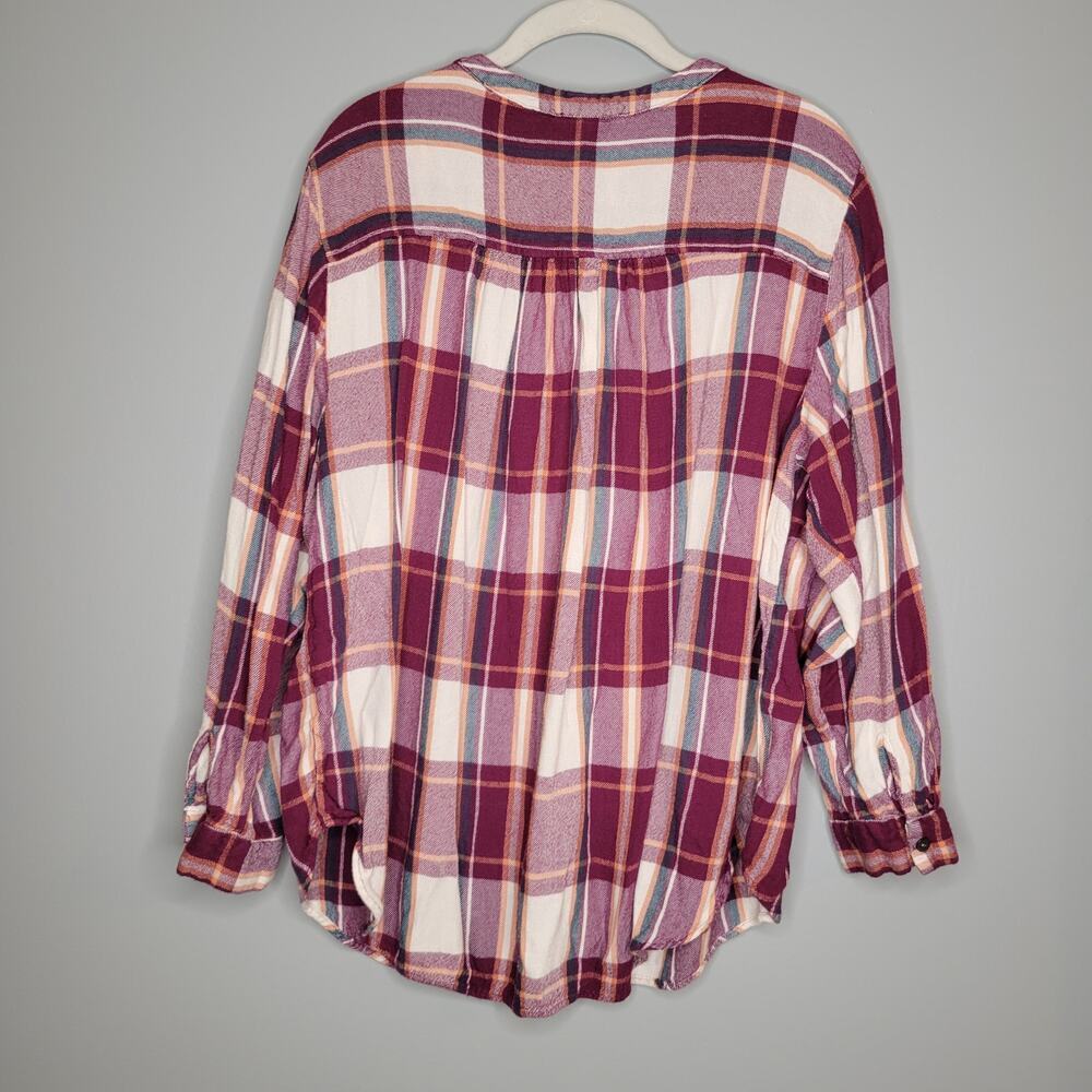 Jane and Delancey Shirt Women's Size 2X Maroon White Plaid Popover Roll Tab l/s - Picture 3 of 12